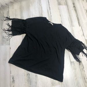 Zara Trafaluc Black Top Shirt fringe size small